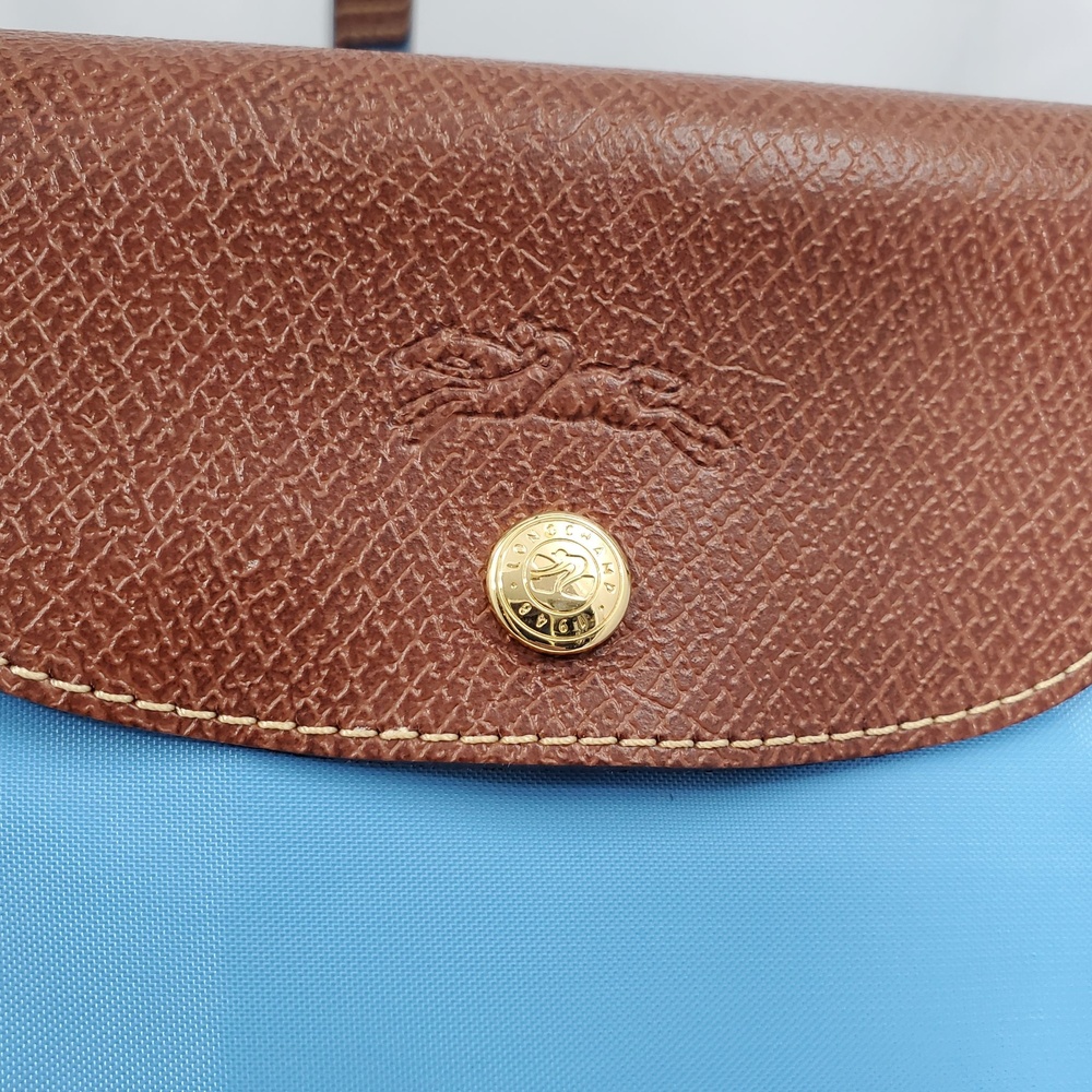 Longchamp Le Pliage Large Nylon Large Shoulder Tote Bag Blue Brown Shopper - Picture 3 of 16